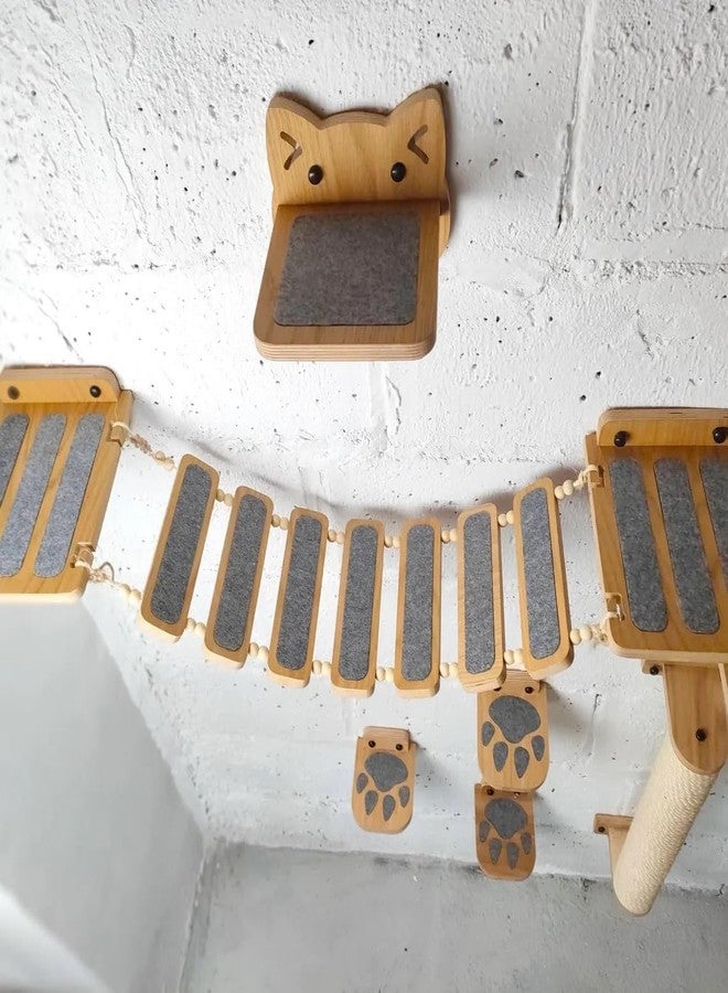 Keebori Wall Mounted Wooden cat Bridge with Climbing Hammock and Cat Face Shelf Indoor Cat Furniture for Activity and Relaxation Durable Climbing Wall Toy for Cats (CAT Bridge) - Image 3